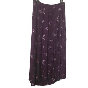 Deep purple midi  skirt with small floral design Hi-Low full flowing skirt …